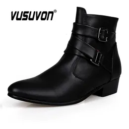 Stövlar Vusuvon Fashion Men Spring Autumn Point Toe Höjd Öka Chelsea Ankle Boots Western High Top Casual Shoe Pu Leather 230814