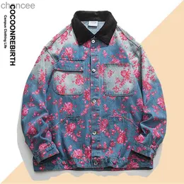 Jesienna kurtka dżinsowa kwiat róży róży dżinsowa men bomber unisex kobiety uniwerek high street Cotton Chicka Spring HKD230815