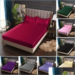 Blätter Sets Bettlaken Satin Seide Seiden -Signalblatt High -End -Matratze ELASTIGE BANDE KLASTE SET DROPBELIEBEN HAUS GARTEN T DHUN0