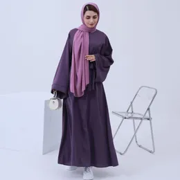 Ethnic Clothing Nida Islamic Abaya Solid Color Muslim Modest Dress Loose Wide Sleeves Women Dubai Turkish Hijabi Robe Casual Ramadan (No