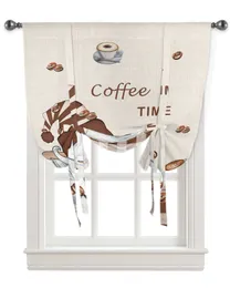 Curtain Coffee Dwarf Coffee Beans Curtains for Living Room Bedroom Modern Tie Up Window Curtain Kitchen Short Curtain