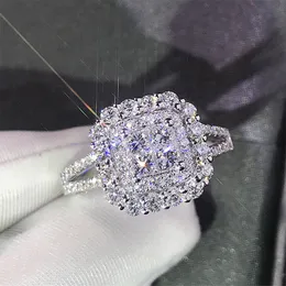 Bandringe Huitan Wunderschöne quadratische Form Frauen läuten volle Bling Eced Out Micro Pave Crystal Zircon Brauthochzeit ein Engagement 230814