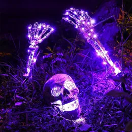 Andra evenemangsfestleveranser Halloween LED Skeleton Stake Decoration Creepy Skeletons with Lights Groundbreaker Yard Graveyard Decor Realistic Scary Skull 230815