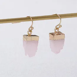 Kolczyki Dangle 3Pairs Złota Talerz Złota krawędź naśladują naturalny kamień Kamień Róży różowy w kształcie nieregularny prostokątny kropla dla kobiet biżuteria