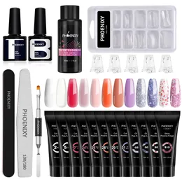 Nail Art Kits Phoenixy Poly Gel Set without Lamp Quick Building Extension UV Varnish with Tools Kit for Beginner 230815