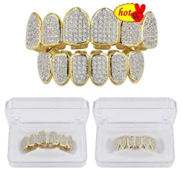 Hip Hop Classic Feather Grills Golde Color Clated CZ Micro Pave Exclusive Top Bottom Gold Grillz