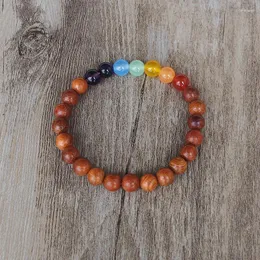 Cazibe bilezikler 8mm kırmızı kahverengi ahşap boncuklar 7 çakra bilezik el yapımı diy kadın erkekler yoga iyileştirici reiki mala buddha yedi