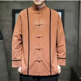 남자 재킷 남성용 대비 자수 탱크 정장 탑 오픈 프론트 재킷 개구리 씰 2022 새로운 목선 중국 스타일 재킷 코트 Z230816