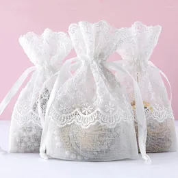 Present Wrap 20/50pcs White Star Lace Bag Drawning Drawable Påsar Slub Yarn smycken Candy Cookies Dragee Bonbonniere Packaging