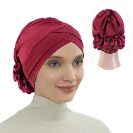 Novas mulheres testa cruzando boné de flor vintage enrugando o capacete de casamento de turbante hijabs muçulmanos lascas de chapéu indiano
