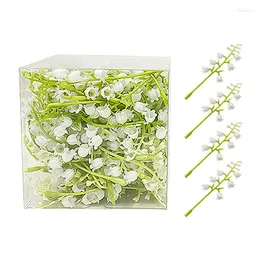 Decorative Flowers 100pcs/box Artificial Flower Heads for DIY Wedding Wreath Mini Lilies of the Valley Fake Home Decor
