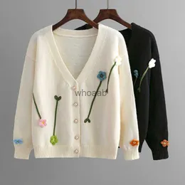Tigena Korean Słodki Kwiatowy Krótki Sweter Kobiety Kobiety Spring Spring Autumn Single Breaste Veck Kresek płaszcz Kobiet Knitwear HKD230815