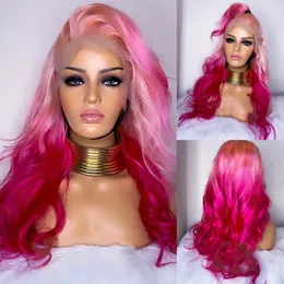 Brazilian Hair Ombre Pink Colored Lace Front Wig Pre Plucked 13X4 Lace Frontal Wigs Simulation Human Hair 36 inch Body Wave Lace Wig For Women