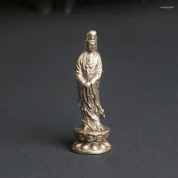 Decorative Figurines Brass Chinese Kwan-yin Guan Yin Buddha Exquisite Small Statues Home Decoration Knickknacks