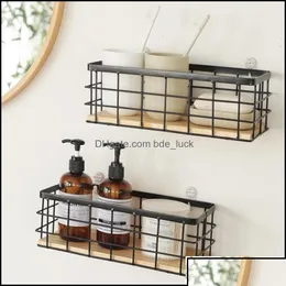 Hooks Rails Housekee Organization Garden Ins Style Iron Storage Baskets väggmonterade rack Metal Organiser Träshylla hängande droppe dhmbk