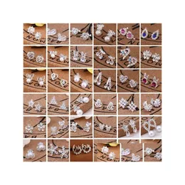 Stud Selling 45 Styles Korean Earrings Creative Super Shiny Diamond New Pearl Fashion Jewelry High Quality Drop Delivery Dhil3