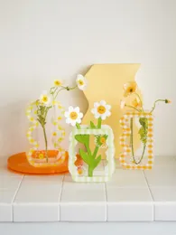 Vasos 2pcs vaso xadrez transparente acrílico Flores frescas Flores frescas Arranjo de flores Hidropônico Decoração de mesa de casa 230815