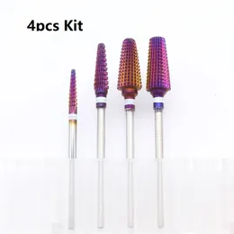 Conjunto de manicure de unhas 4pcs kit roxo pro inteiro bits de broca de carboneto de arte arquivos de máquina elétrica Ferramentas de corte e polimento 230815