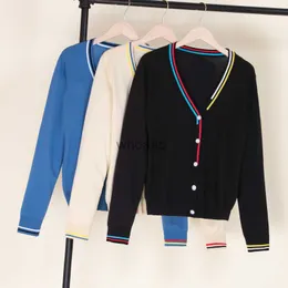 Szydełkowe bluzki tricot odzież przycięta w koreańskim stylu mody dżerseju kardigan żeńskie kobiety swetry czarne odzież wierzchnią HKD230815