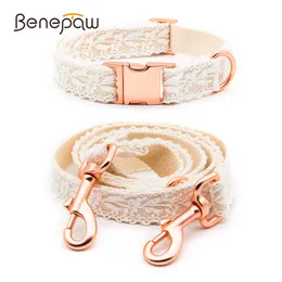 Hundekleidung Benepaw Elegante Baumwoll -Spitzenkragen Leine Set bequeme Roségold -Metallschnalle Welpe Pet für kleine mittelgroße große Hunde 230814