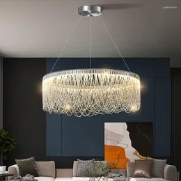 Candeliers cromados de iluminação de lustre moderno de lustre 2023 quartos redondos com borla de alumínio lâmpada de corrente de alumínio oval luz da cozinha