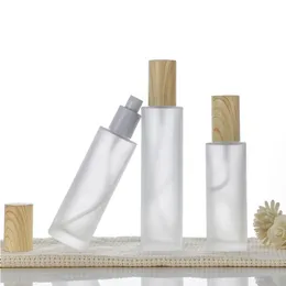 Luxus Hautpflege Verpackung Holzkornabdeckung grüne Lotion Pumpenflasche Toner Sprühflaschen Creme Glas leere Glasflaschen Set APFXH