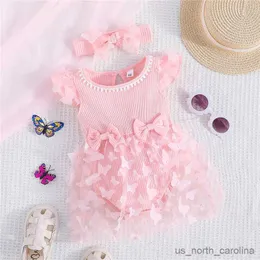 Girl's Dresses 0-18M Newborn Infant Baby Girl Butterfly Sleeveless Romper Dress with Headband Baby Jumpsuit Summer Clothing R230815