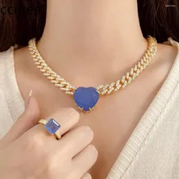 Anhänger Halsketten Schmuck kubanische Kette Haupt Stein Liebe Farbe Schatz Frauen übertriebene Atmosphäre Halskette Accessoires Tide