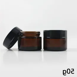 50ML Refillable Amber Glass Facial Cream Sample Empty Jar Containers 50Gram Brown Makeup Face Cream Bottle Packaging With White Inner L Anfi