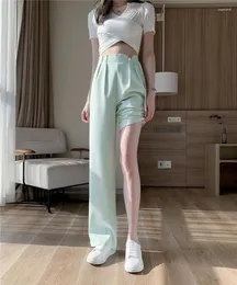 Женские брюки корейские костюмы Candy Color для женщин 2023 Осенние сплошные широкие ноги.