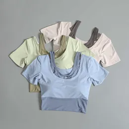 بدلة اليوغا اللياقة بدلة صباحية مقاومة للصدمة بدلة قصيرة الأكمام قصيرة تجفيف سريع القميص T-شيرت الصيف النمط الجديد