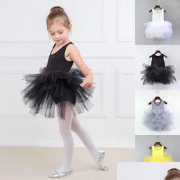 ダンスウェアの子供の女の子ダンススカート学生パフォーマンス服の子供バレエスカートレースチュートゥードレスベイビーサマースリングドロップデルdhtqn