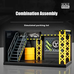 Diecast Model 1 24 12 Scale Lighting Parking Lot Assembly Toy Alloy Car Garage DIY Scene Collection Display Children Gift 230815