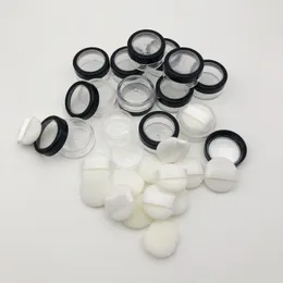 5G 10 ml Vuoto in plastica trasparente per trucco Puff Jar Crema cosmetica Cipria Fard Fondotinta Contenitore Vasi con setaccio Puff bordato nero Ewcd