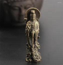 装飾的な置物YM銅像彫刻小聖なるcuris中国青銅仏教kwan-yin yin lotusフラワーペンダント