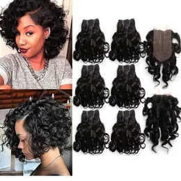 Short Curly Hair Bundles with Closure 4x1 T Part Lace Closure Brazilian Human Hair Curly Bundles with Closure Natural Color