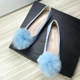 Klänningskor Kvinnor Flats Furry Ball Sweet Flat Shoes For Women Spring Summer Casual Shoes Slip On Loafers Scoop Shoes Soft Sole Bekväm x230519