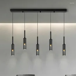 مصابيح قلادة luminaire الإضاءة الحديثة LED لغرفة الطعام معلقات معلقات أسود تصميم الضوء البسيط بريق مصباح معلق مصباح