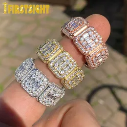 Band Rings Gold Silver Color Square CZ Zircon Wedding Engemet Ring för män Kvinnliga smycken Iced Out Bling Rectangle 230814