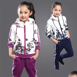Clothing Sets Set Girls Clothes Jacket Floral Zipper Kids Hoodies Pants Tracksuit For Sport Suit Spring 210825 Drop Delivery Baby Mat Dhet1