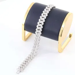 Fabriksdirekt 15mm 3 rader D VVS Missanite Iced Out Miami Cuban Link Chain Sterling Sier Armband Halsband