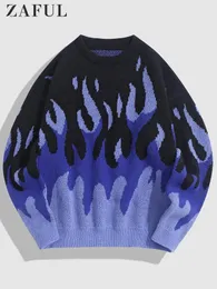 Maglioni da uomo Maglione da uomo Maglioni grafici con fiamme di fuoco Y2K Streetwear Pullover in maglia maniche lunghe Autunno Inverno Maglione caldo masculino 230814