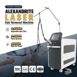 Alexandrite 레이저 제모 장치 755NM 1064NM YAG 레이저 4000W 파워 여드름 치료 헤어 제거 레이저 미용 장비 조절 가능한 스팟 크기 긴 맥박 기계