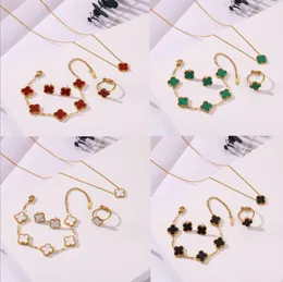 Set di gioielli di design di lusso con 4 quadrifogli di 5 colori, orecchini con bracciale da donna, conchiglia di diamanti, regalo di compleanno di San Valentino