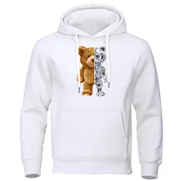 Męskie bluzy bluzy zabawny robot Teddy Bear Hoodie Robotic Bear Ubranie swobodne z kapturem Y2K Mężczyzny moda bluzy z polaru Oważna luźna streetwear 230815
