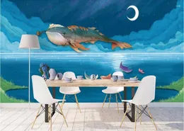 壁紙CJSIRカスタム壁紙小さな新鮮な手描きの漫画空飛ぶクジラの子供用部屋の背景壁壁画3D装飾