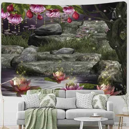 Tapestries Enchanted Forest Tapestry Wall Hanging Hippie Art Wall Background Decor Cloth R230815