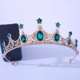 Klipsy do włosów barokowe korony dla kobiet 2023 Wedding Crown Bride Jewelry Bridal Tiara Headpiece Green Crystal Tiaras Akcesoria
