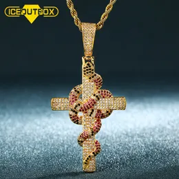 Pendant Necklaces ICEOUTBOX Snake Winding Cross Pendant Necklace Iced Out Chains Cubic Zirconia Pendant Christmas Halloween Hip Hop Jewelry Gifts 230815