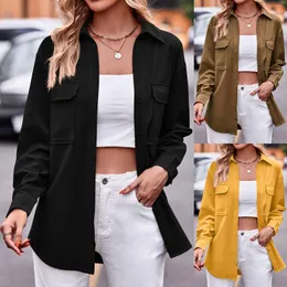 Women's Blouses Women Button Down Simple Lounge Top Stylish Casual Solid Color With Pockets Spring Autumn Tops